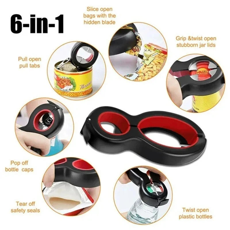 LMETJMA Multifunctional 6 in 1 Can Opener Simple Beer Bottle Opener Jar Gripper Can Beer Lid Twist Off Opener JT05 Peaceful Pleasures Health and Wellness