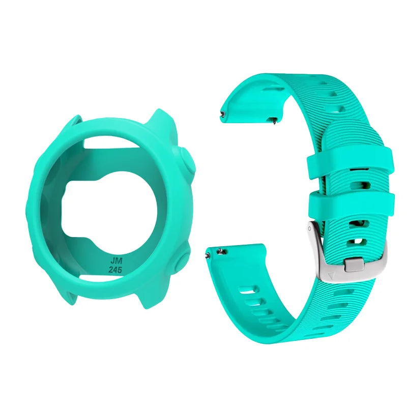 Case+Strap Compatible for Garmin Forerunner 245, 20mm Silicone Replacement Bands and Soft Silicone Protective Case Peaceful Pleasures Health and Wellness Green