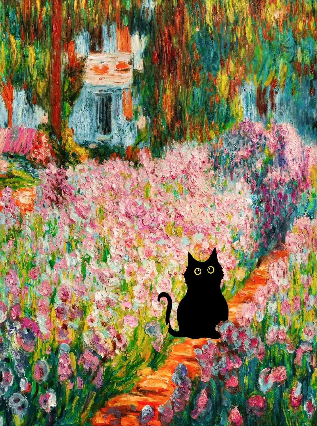 Monet Black Cat Lotus Pond Canvas Print | Wall Art Decor