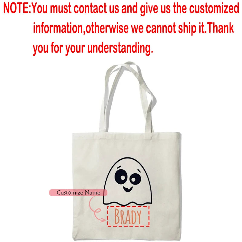 Personalized Ghost Canvas Tote Bag | Custom Halloween Treat Bag