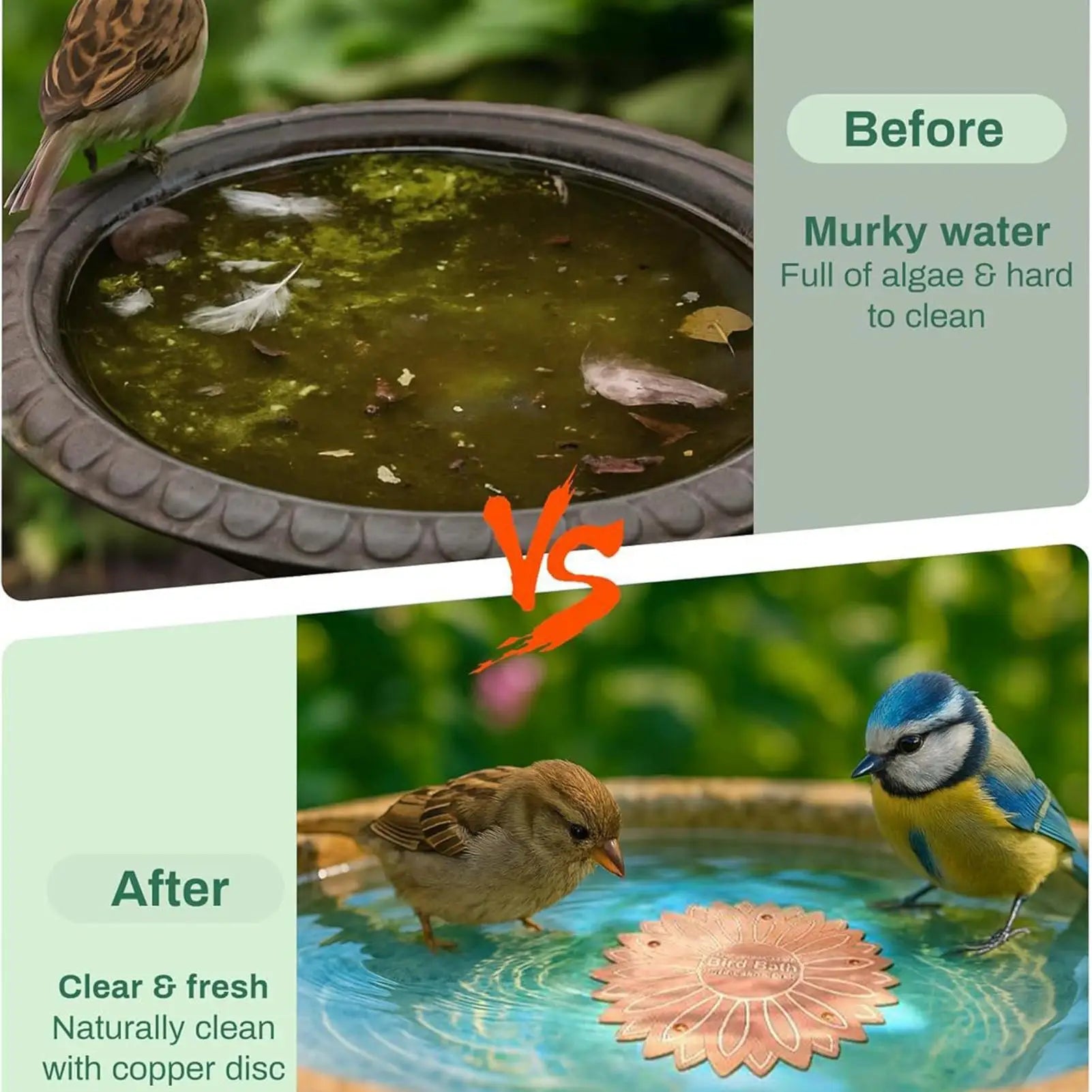 Bird Bath Water Purifier Copper Purification All-Season Physical Safe Copper Disk Bird Bath Insert for Homeowners Gardeners Peaceful Pleasures Health and Wellness