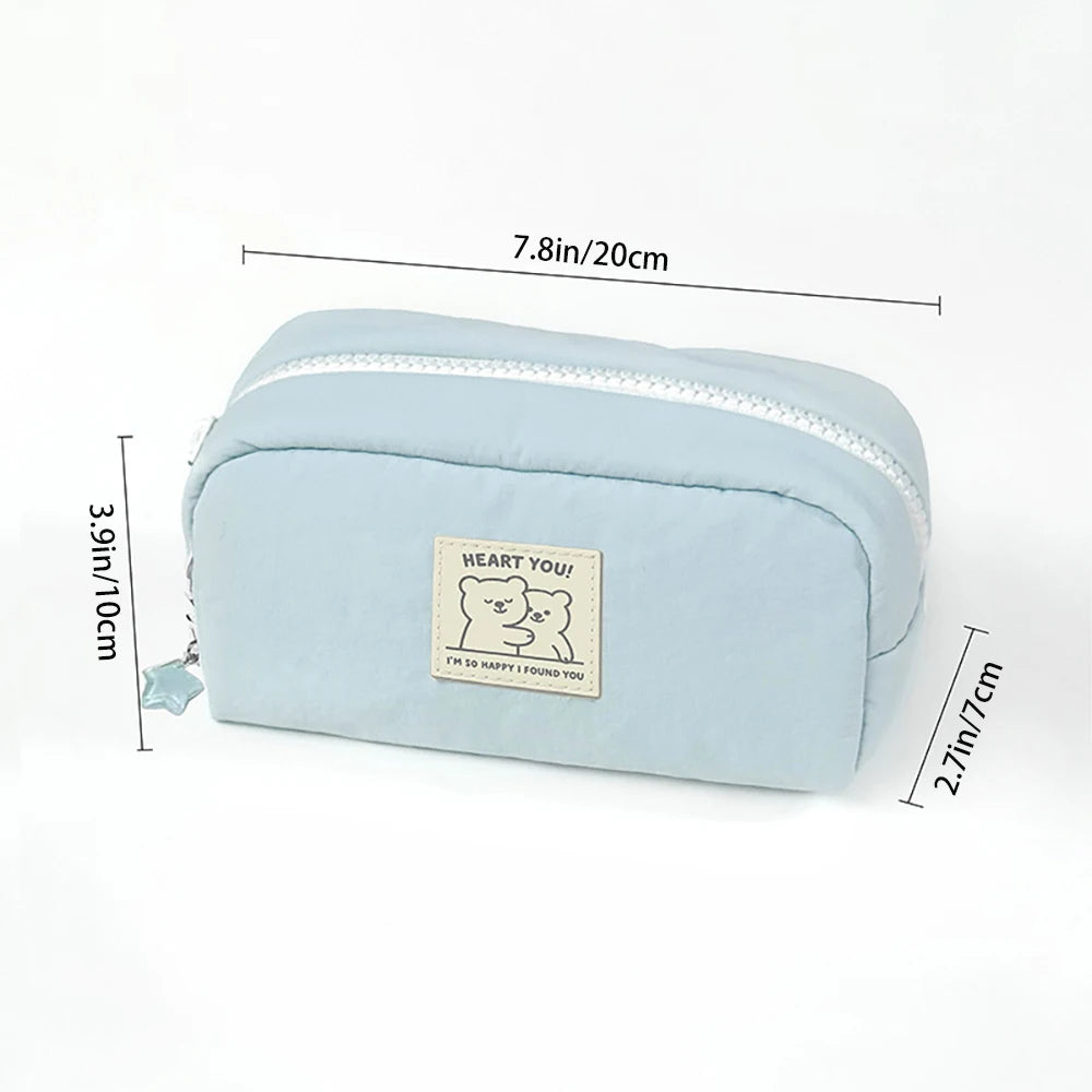 Cute Little Bear Pencil Case Aesthetic Solid Student Large Capacity