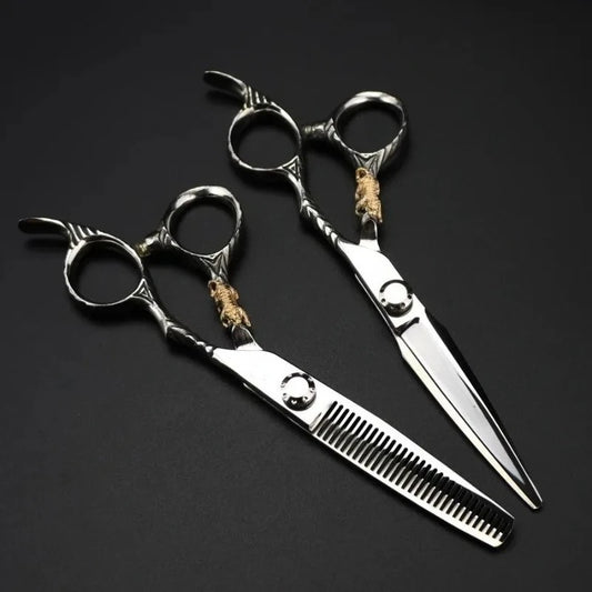 Premium Gold Tiger Barber Scissors - 6 Inch Straight & Thinning Hairdressing Shears, Professional Salon Cutting Tools Peaceful Pleasures Health and Wellness 1 set