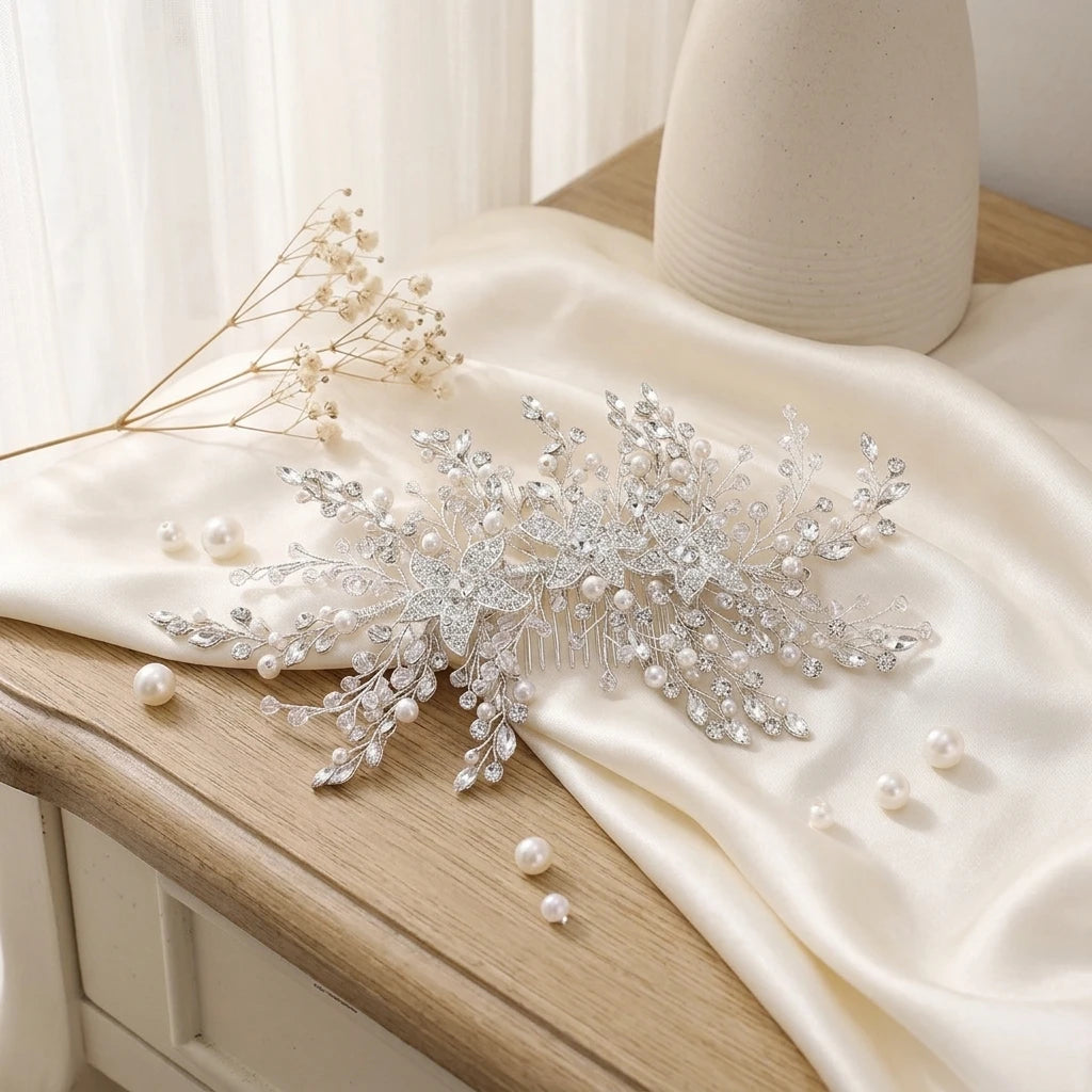 Women Rhinestone Pearl Hair Comb Elegant Alloy Bridal Accessory for Wedding and Formal Events Peaceful Pleasures Health and Wellness