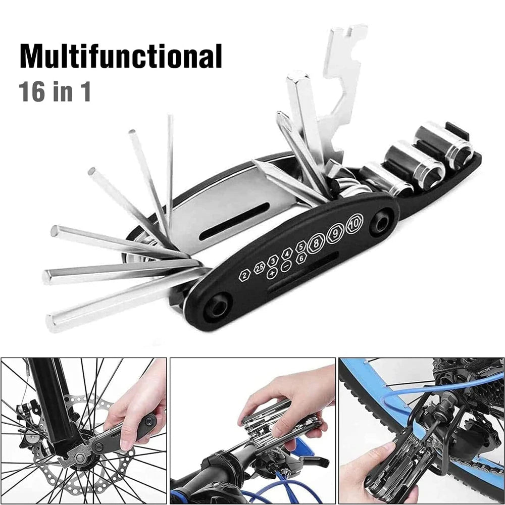 Bike Tire Repair Tool Kit 16-in-1 Bike Multitool hexagonal wrench Portable Socket Screwdriver Used for Road Mountain Bike Peaceful Pleasures Health and Wellness