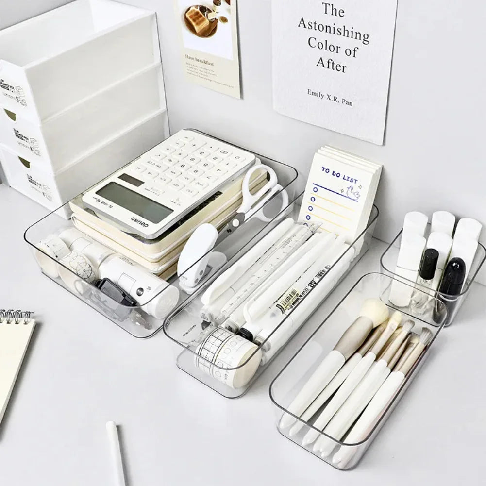 Clear Plastic Desk Drawer Organizer & Makeup Storage Box