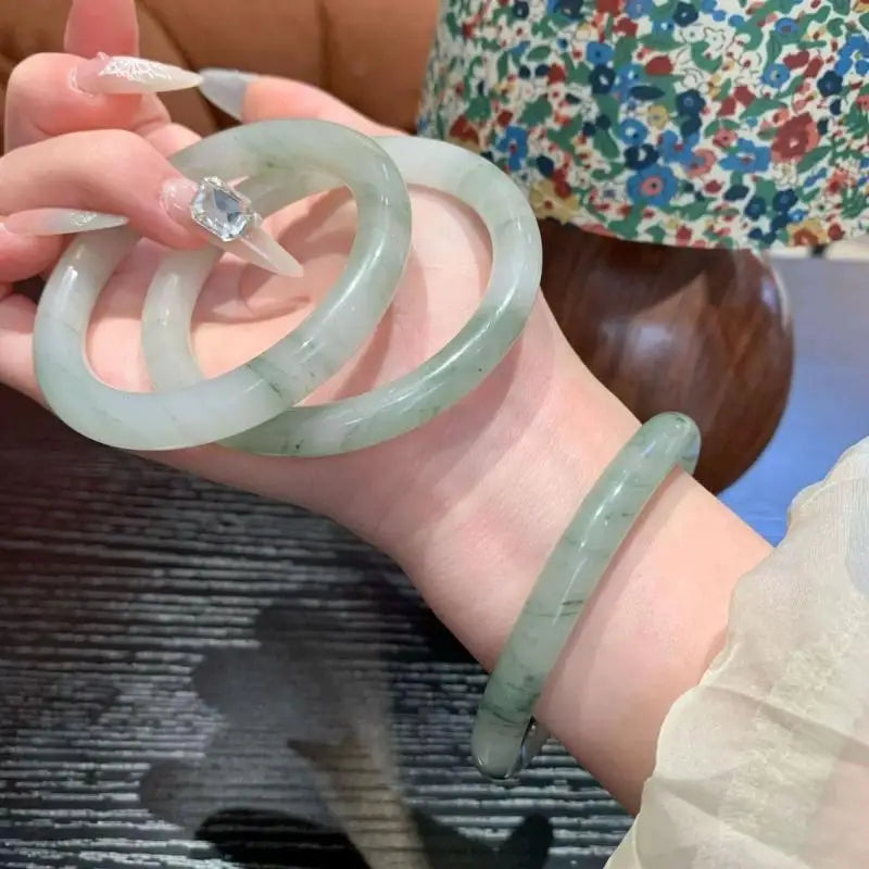 Imitation Jade Glass Bangle | Ice Transparent Women's Bracelet