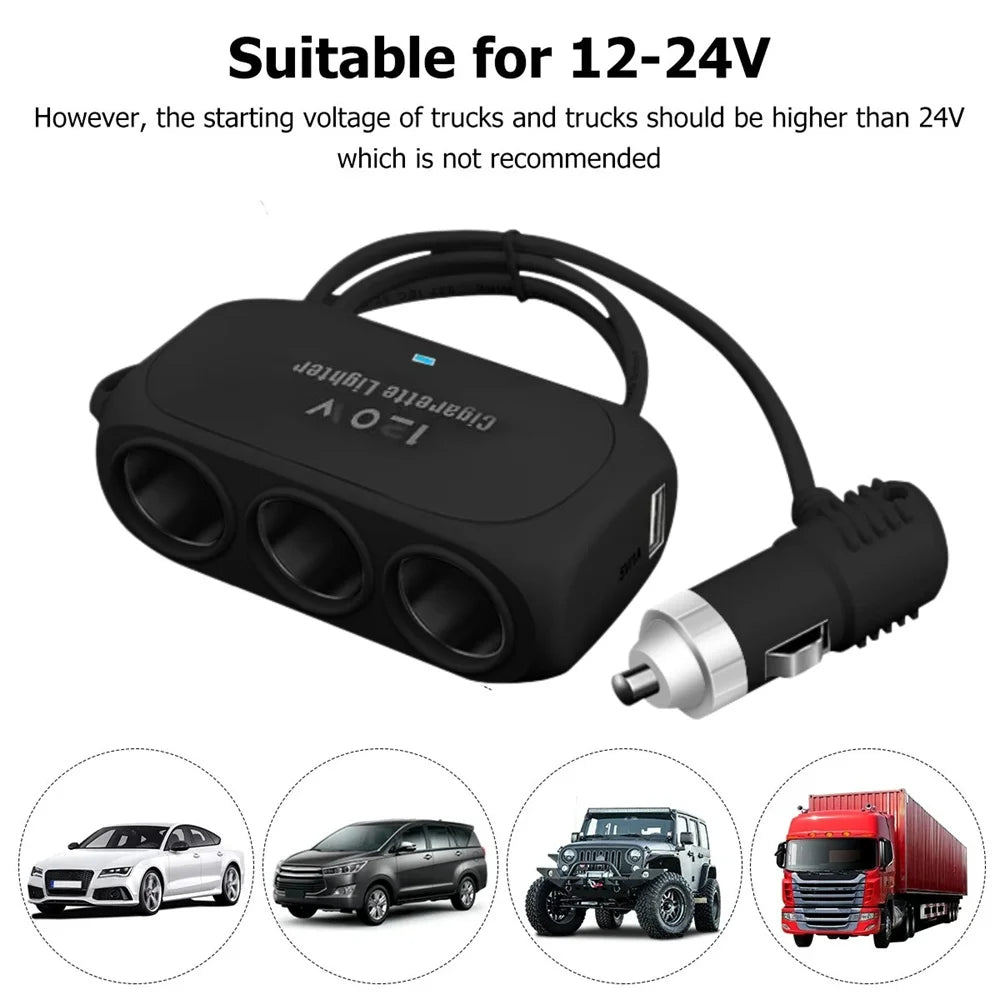 120W 3-in-1 Car Charger USB-C & USB Fast Charging Splitter