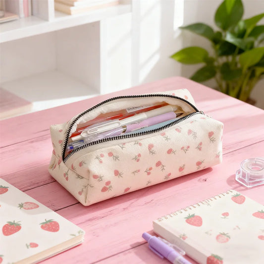 Floral Canvas Pencil Case – Large Capacity Bag for Girls Pencil Case Pouch Peaceful Pleasures Health and Wellness