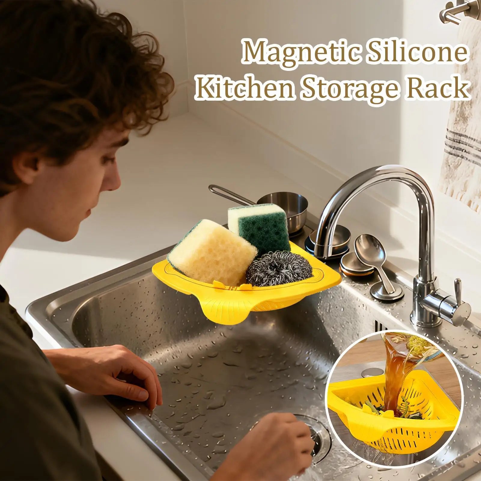 new Magnetic Silicone Sink Corner Rack Drain Strainer Basket For Kitchen, Storage For Trash Food Waste Fruits Vegetables Peaceful Pleasures Health and Wellness