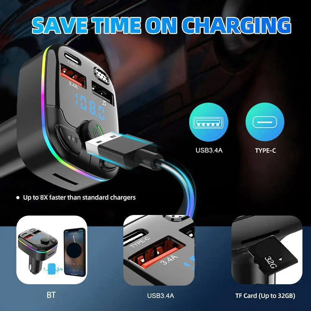 Bluetooth FM Transmitter Car Kit | Dual USB 3.1A LCD TF Card