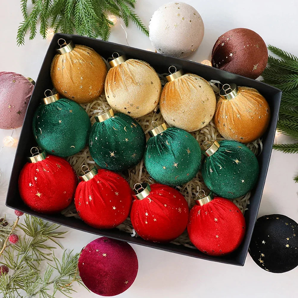 Velvet Curly Christmas Ball Ornaments | 12-Piece Set, 8cm