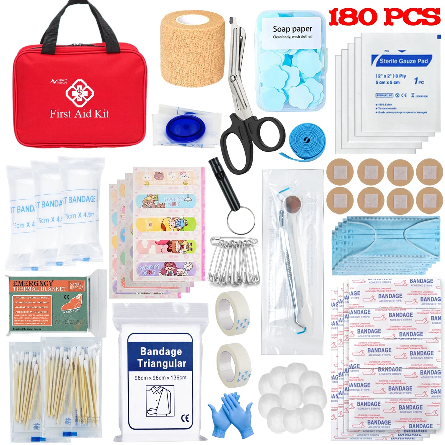 26-330 Piece First Aid Kit All-Purpose Tactical Emergency Kit In The Car Military Acessories Survival Kits Camping Medical Bag Peaceful Pleasures Health and Wellness 180 pcs