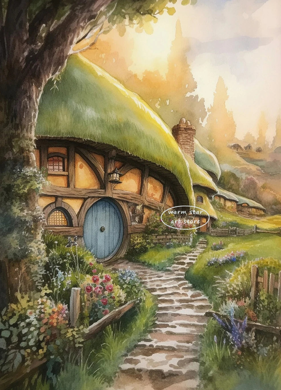Watercolor Middle Earth Classic Magic Movie Rivendell Canvas Art Ring Posters and Prints Wall Painting Living Room Home Decor Peaceful Pleasures Health and Wellness A8 30X40CM