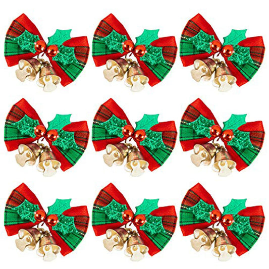 Christmas Mini Bows with Bells & Berries | 1 or 10 Pack Christmas Bow Ornament Oasis Select 10pcs China Mainland