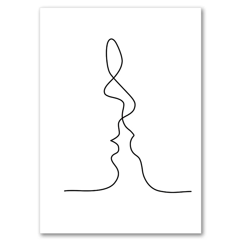 Black & White Couple Kiss Canvas Print | Minimalist Wall Art