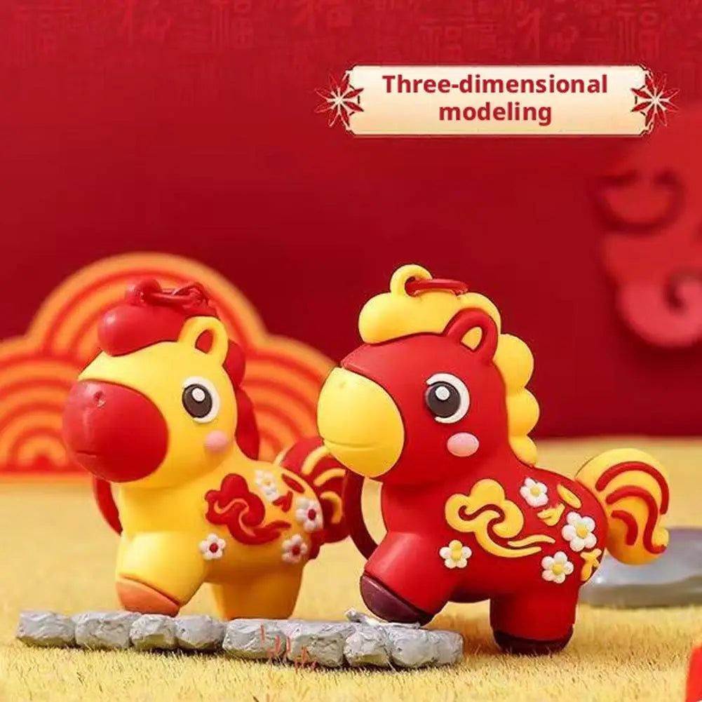 2pcs New Year of the Horse Zodiac Key Pendant - Get Money Now Theme Mascot Doll Creative Small Gift for Festive Decoration Peaceful Pleasures Health and Wellness