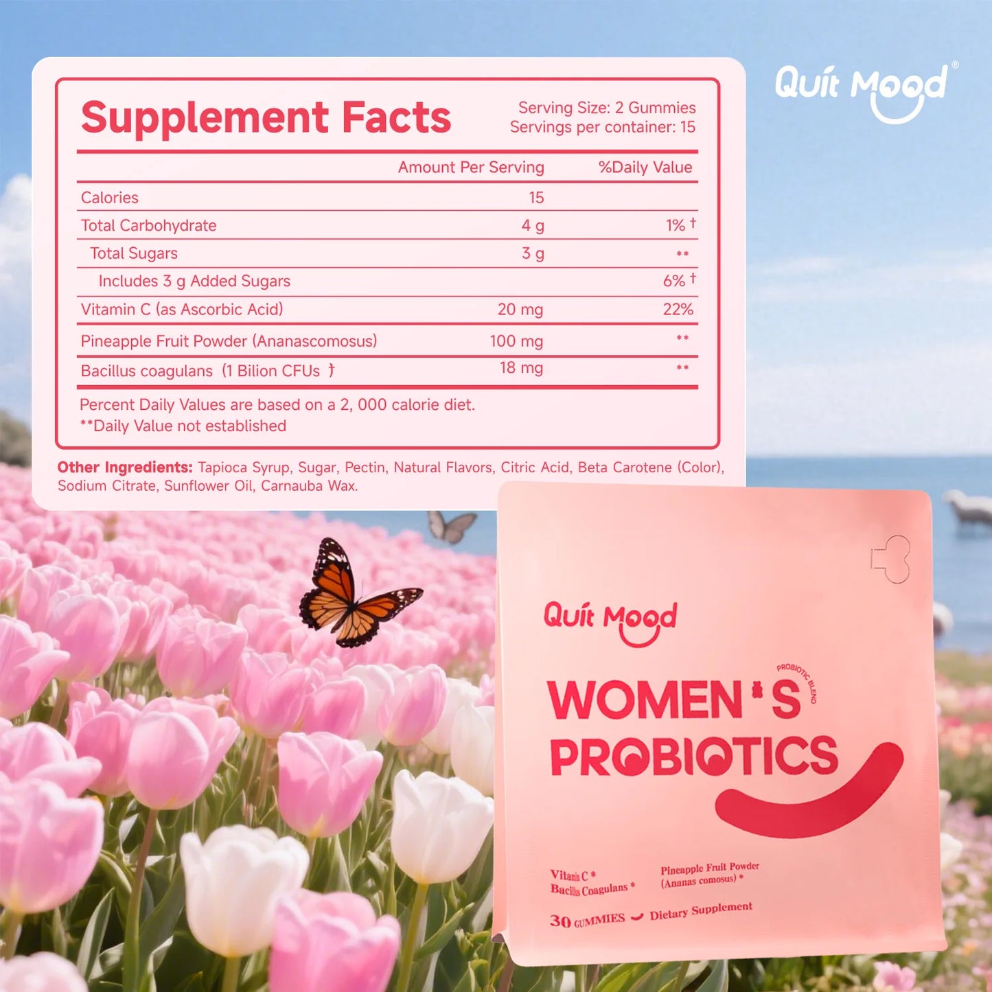 Quitmood Feminine Balance Gummies - Hawaiian Pineapple - Women's Probiotics- ph Balance - Individual Package - 30 Gummies Peaceful Pleasures Health and Wellness
