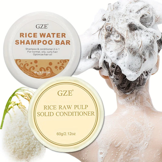 GZE Rice Water Shampoo Bar & Solid Conditioner for Dry Hair Solid Shampoo Bar Peaceful Pleasures Health and Wellness