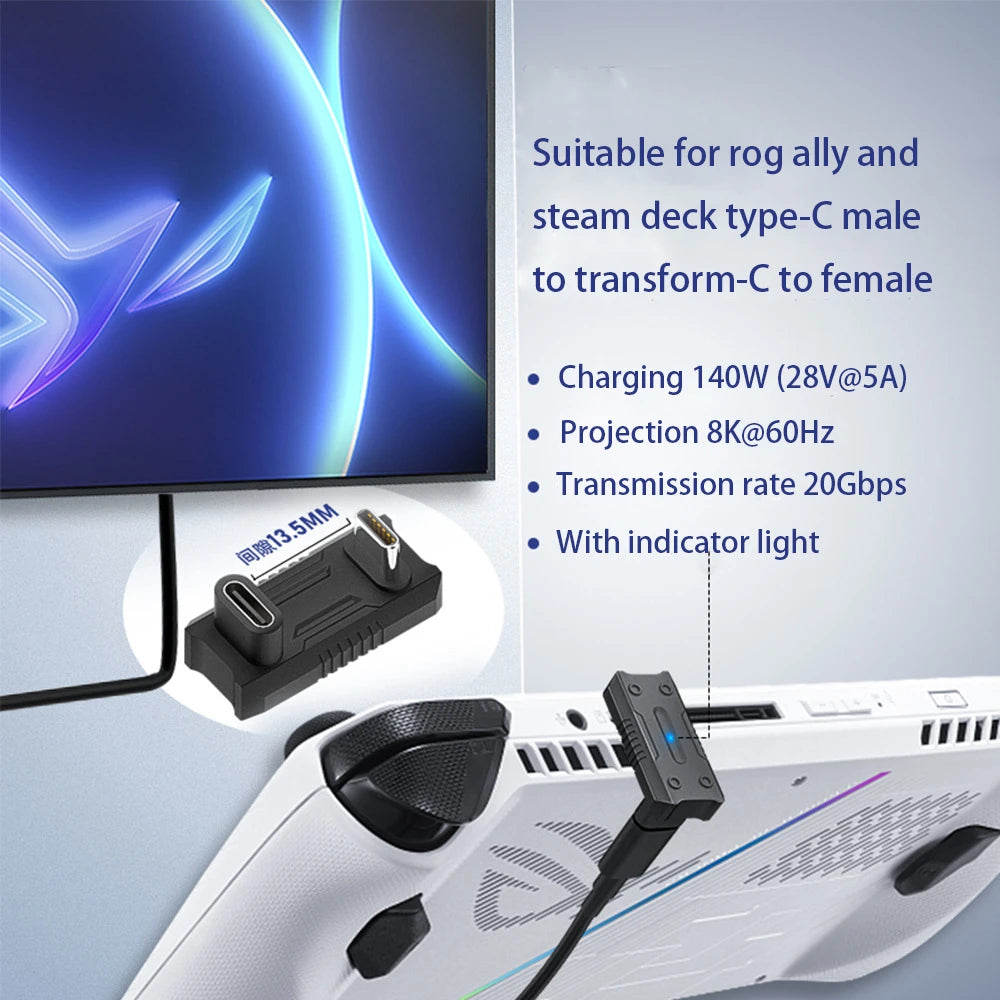 USB3.1 20Gbps Data Adapter For ROG Ally 8K60Hz 140W USB C to C Fast Charge Converter Adapter For Steam Deck Peaceful Pleasures Health and Wellness