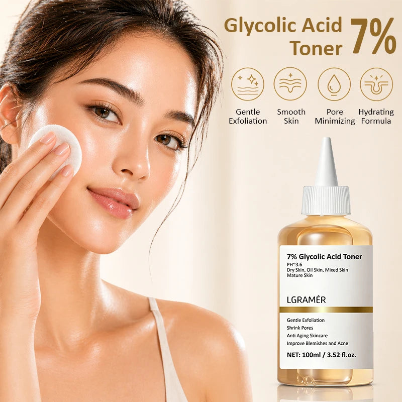 7% Glycolic Acid Exfoliating Toner,Exfoliating Facial Toner,Pore Minimizing Toner,Smooth Skin, Even Tone,Hydrating Formula 100ml Peaceful Pleasures Health and Wellness