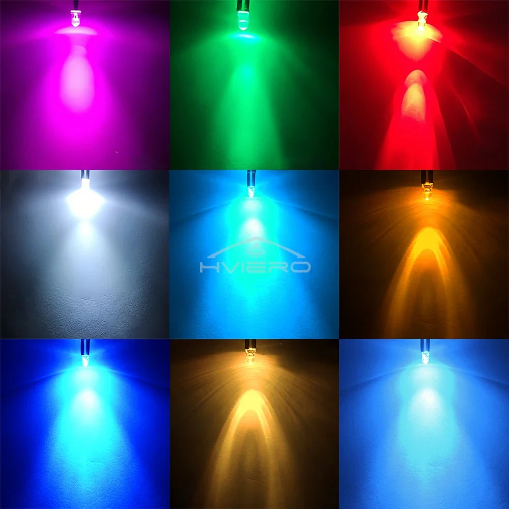 10-Pack 3mm Pre-Wired LED Bulbs DC 12V Water Clear Round Top