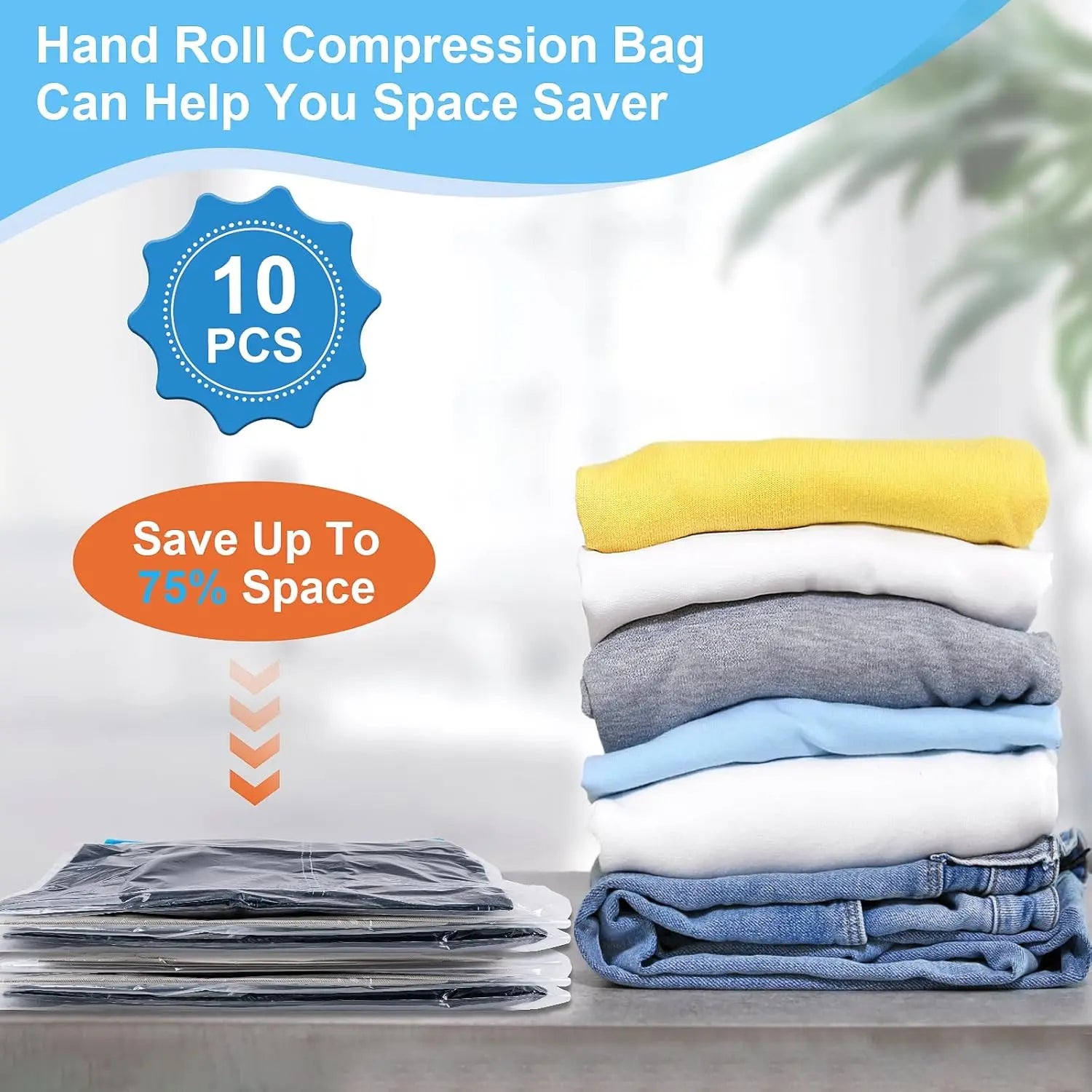10-Pack Travel Compression Bags – 3 Sizes, No Pump, Space Saver Peaceful Pleasures Health and Wellness