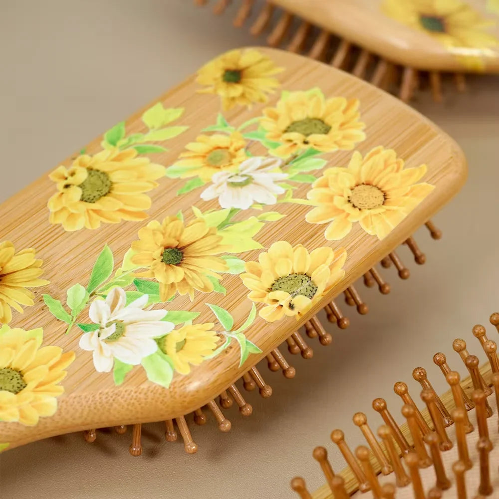 Sunflower Bamboo Air Cushion Hair Brush – Natural Wood Detangler
