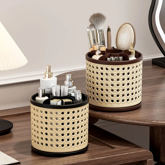 Retro Vintage Rotating Multi Compartment Makeup Brush Lipstick Eyeshadow Pencil Holder Organizer for Vanity Desk Beauty Storage Peaceful Pleasures Health and Wellness
