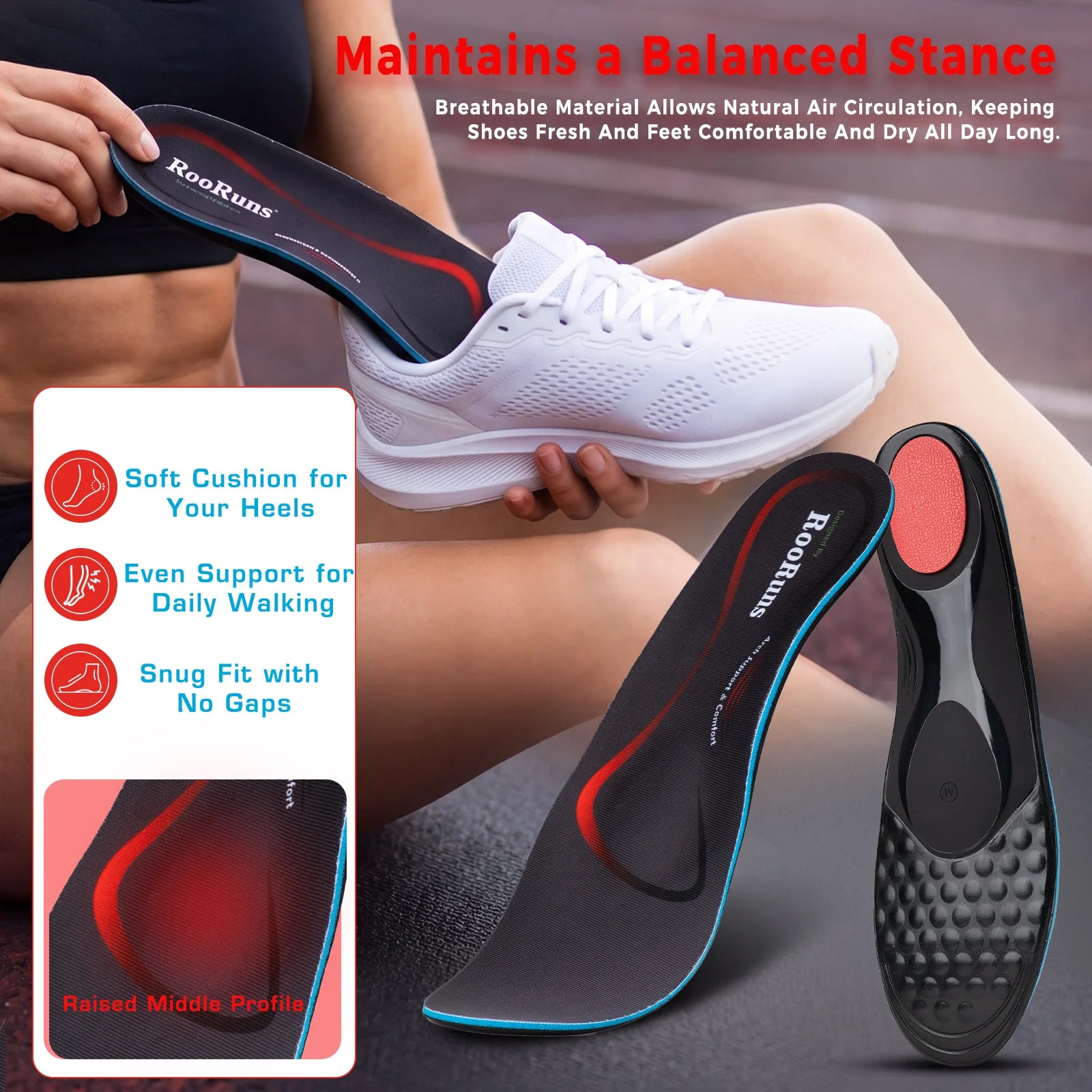 Orthotic Arch Support Insoles for Reducing Fatigue, Cushion, Shock Absorbing, Flat Foot, Unisex Shoe Pad Foot Care Peaceful Pleasures Health and Wellness