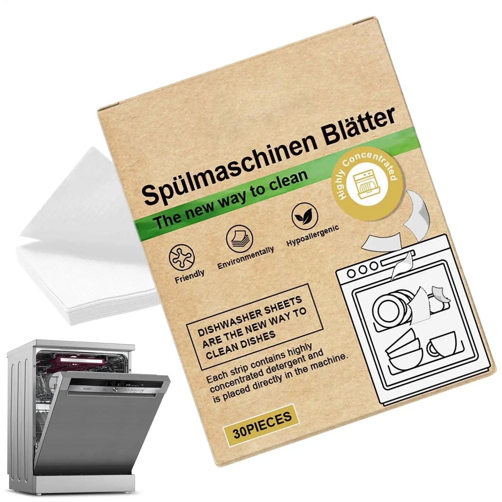 Dishwasher Sheets Natural 30 Pieces Cleaning Mild Strips Natural Dishwashing Detergent for Home Convenience Cleaning Peaceful Pleasures Health and Wellness