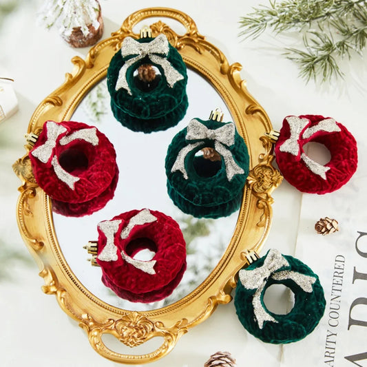 Wine Red Velvet Flocked Christmas Ball Ornaments | Elk Wreath Christmas Tree Ornament Oasis Select