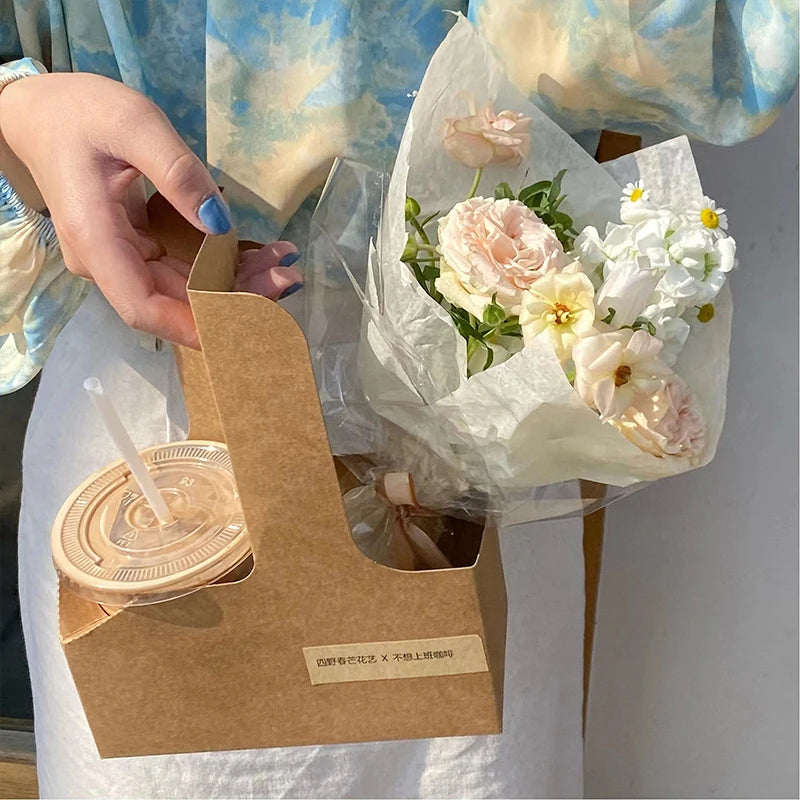 10pcs Kraft Paper Flower Gift Bags | Party & Wedding Favor