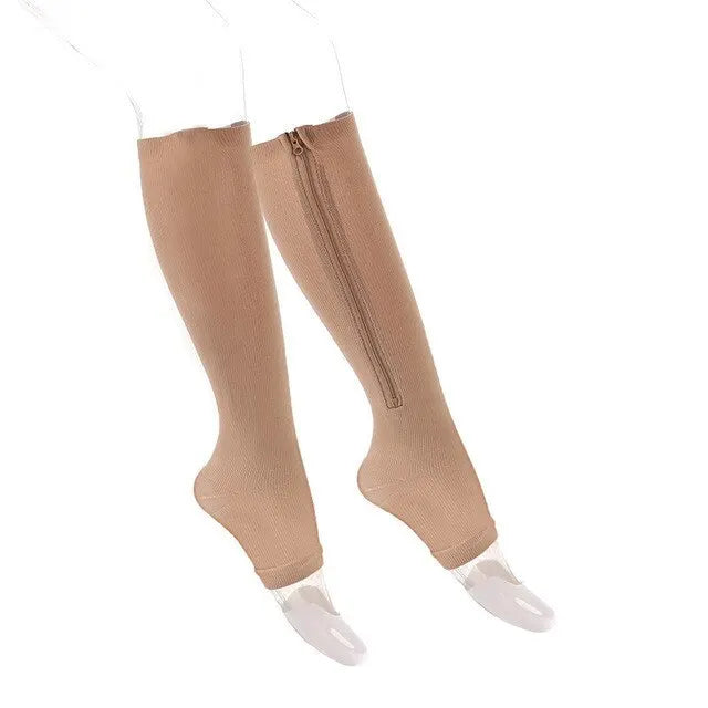 Compression Socks Men Women Support Knee Zipper Female Open Toe Thin Anti Fatigue Stretchy Sox High Socks Unisex Peaceful Pleasures Health and Wellness skin L-XL