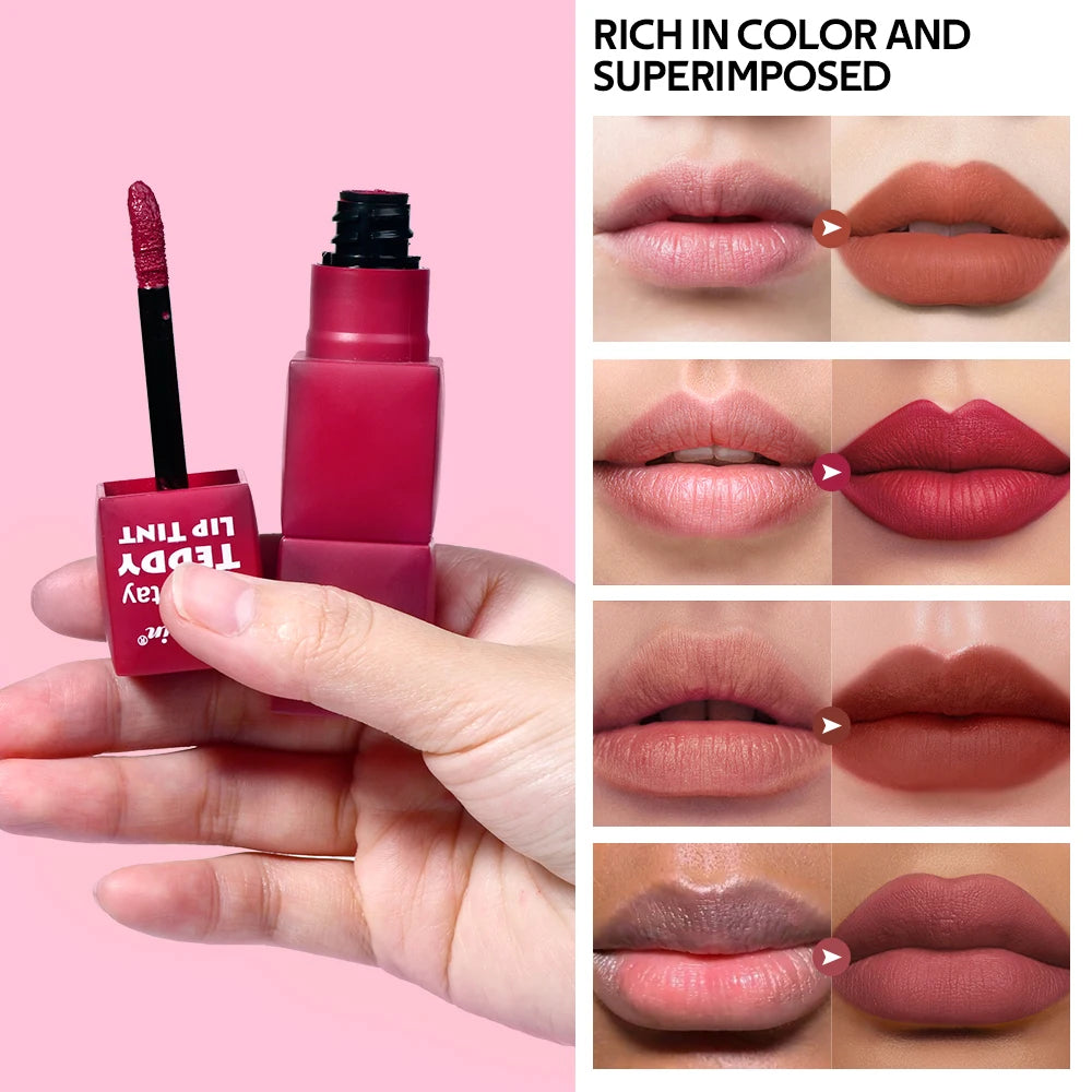 6pcs/set Teddy Velvet Non-stick Cup Lip Glaze Matte Lipstick Waterproof Longlasting Color Liquid Silky Saturation High Lip Gloss Peaceful Pleasures Health and Wellness