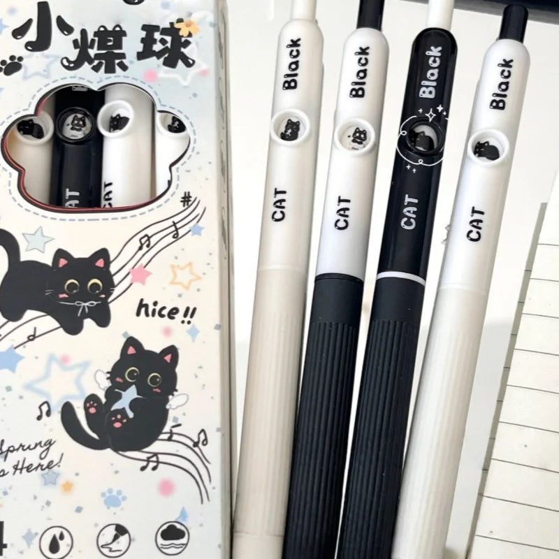4-Pack Kawaii Cat Gel Pens 0.5mm Quick-Dry Black Ink