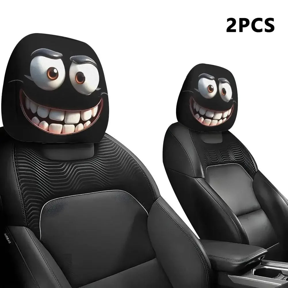 2pcs Halloween Decoration Black Skull Car Print Headrest Cover Universal Stretchy Spooky Fun Universal Head Cover Auto Parts Peaceful Pleasures Health and Wellness 2pcs A