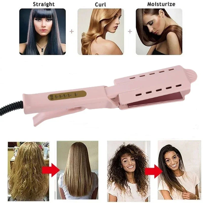 Pink Hair Straightener Four-gear Temperature Adjustment Ceramic Tourmaline Ionic Flat Iron Hair Straightener Women Widen Panel Peaceful Pleasures Health and Wellness