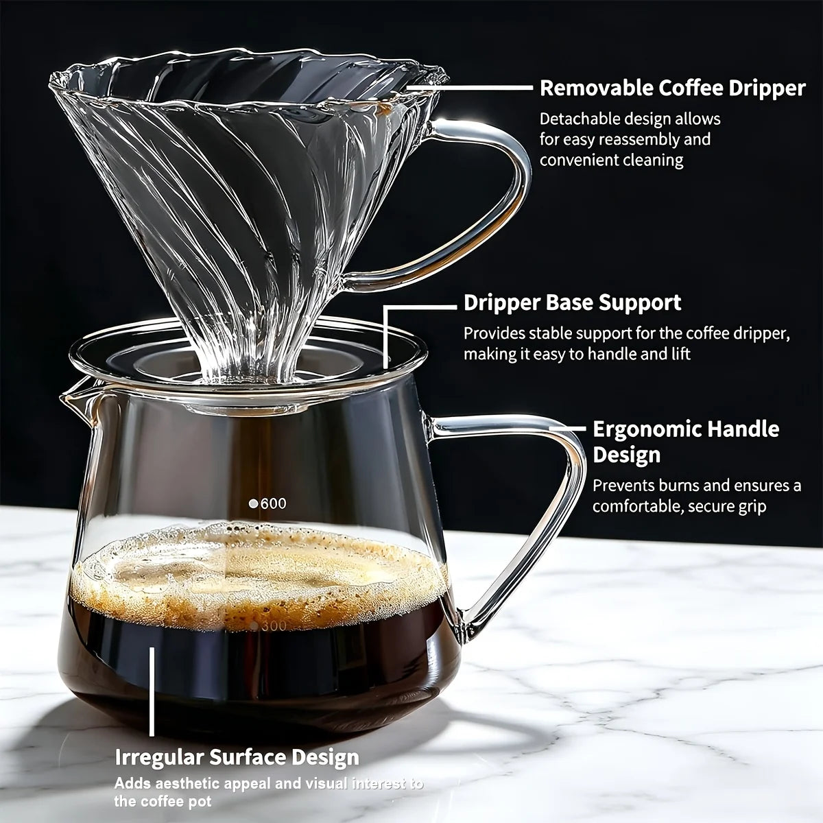 Pour Over Coffee Maker with Coffee Spoon 600ML/20OZ, Heat Resistant Borosilicate Glass Dripper with Filter Holder Peaceful Pleasures Health and Wellness