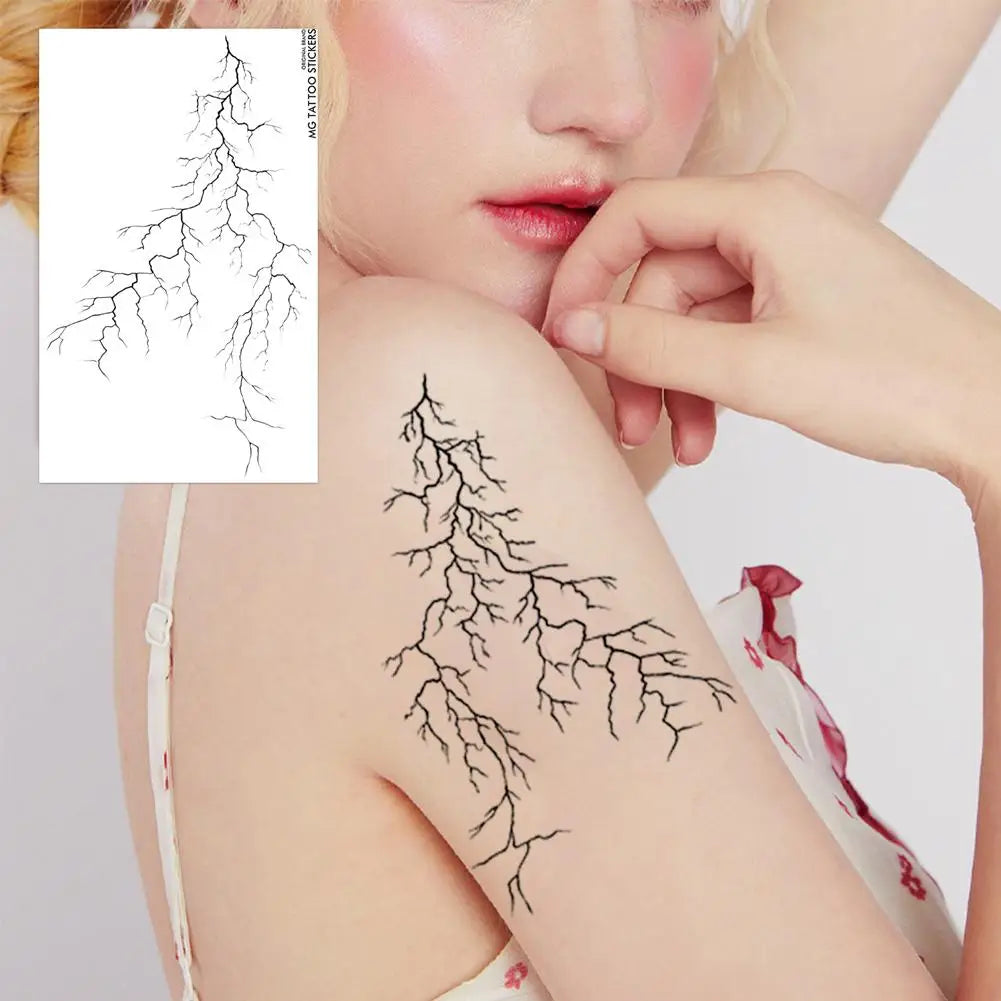 Black Vein Lightning Temporary Tattoo – Waterproof Goth Style