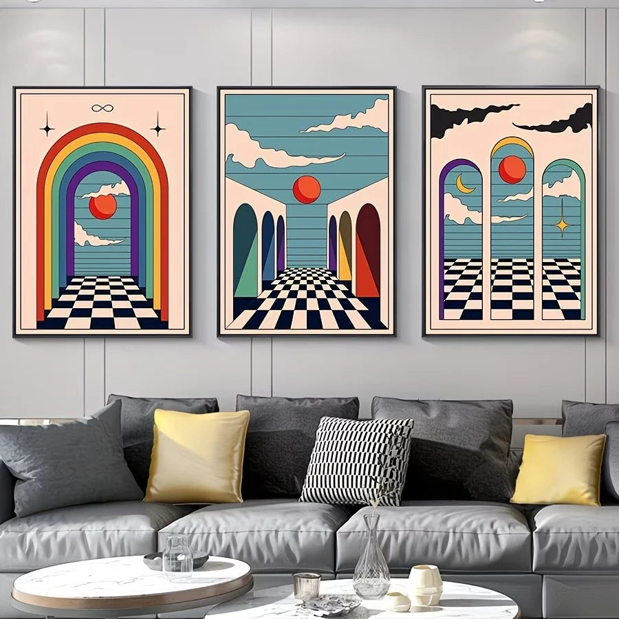 3-Piece Surreal Abstract Arches Canvas Wall Art Print Set