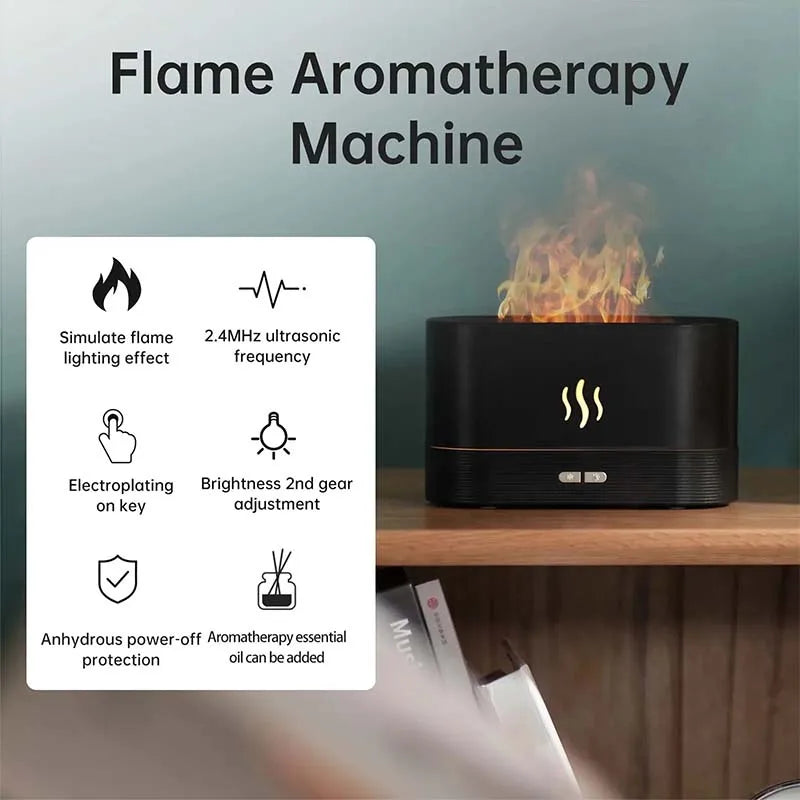 LED Light Ultrasonic USB Air Humidifier Fire Flame Effect Flame Diffuser Essential Oil Fire Incense Diffuser for Household Hotel Peaceful Pleasures Health and Wellness
