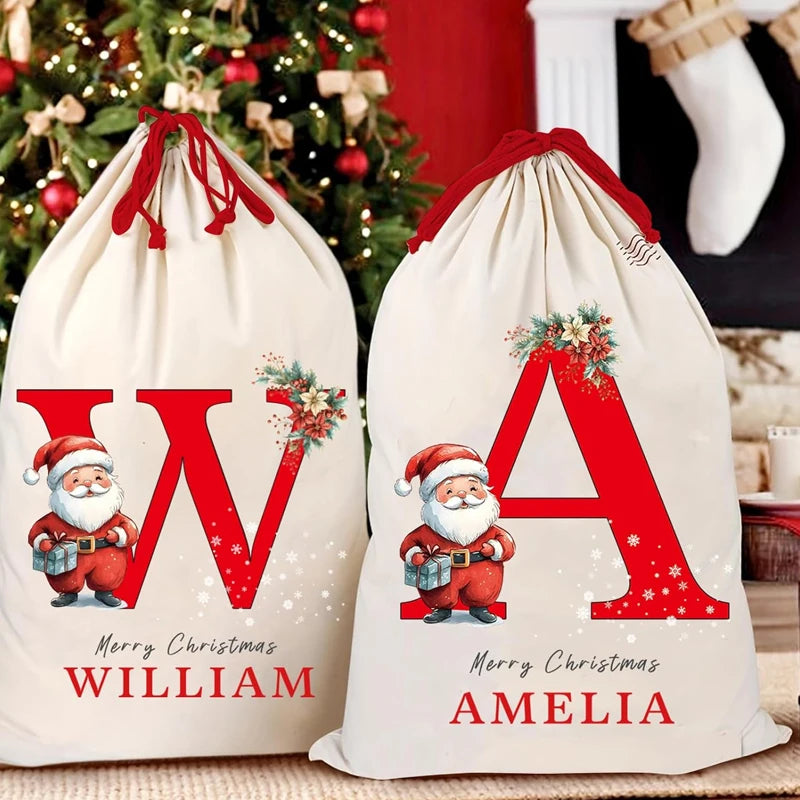 Personalized Santa Sack – Custom Name Christmas Canvas Bag Personalized Gift Bag Peaceful Pleasures Health and Wellness