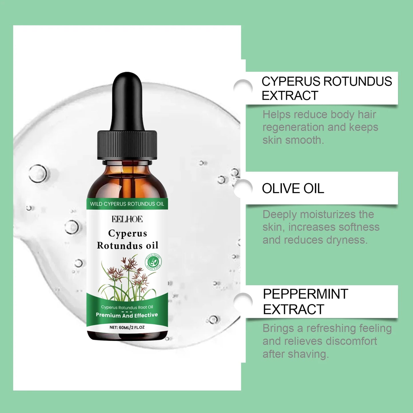 Cyperus Rotundus Hair Inhibitor Oil 60ml – Body Hair Serum Peaceful Pleasures Health and Wellness