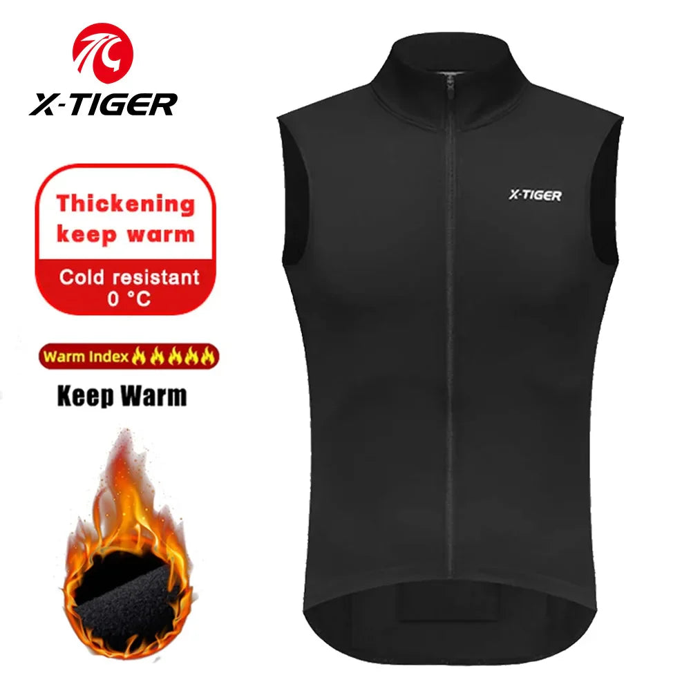 X-TIGER Windproof Fleece Cycling Vest – Warm & Reflective