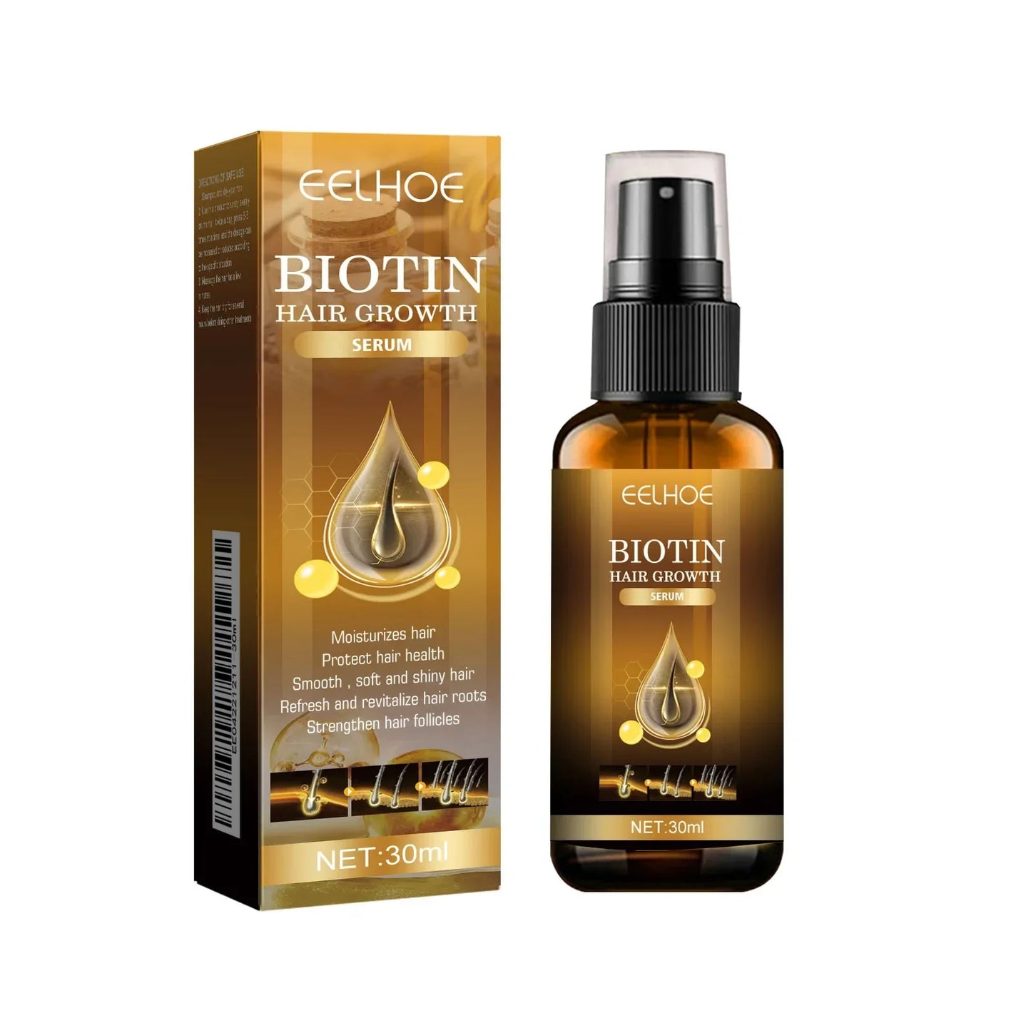 EELHOE Biotin Hair Spray For Man Women 30ml Hair Growth Repair Damage Restore Oil Scalp Repair Serum Spray Thicken Hair Care Peaceful Pleasures Health and Wellness 1pcs