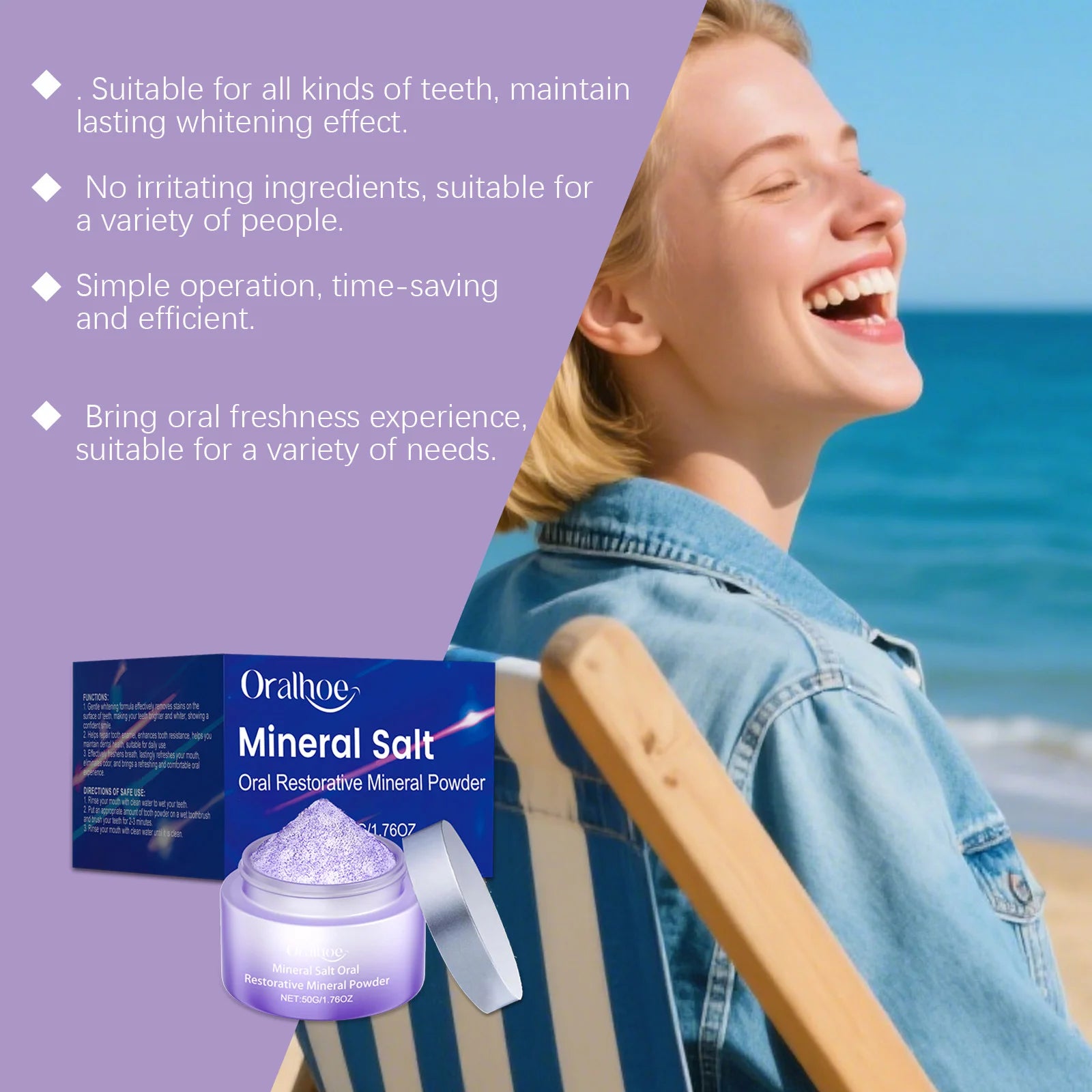Teeth Cleansing Purple Powder Bleach Yellow Stain Brightening Strengthen Dental Protect Gums Fresh Breath Teeth Whitening Powder Peaceful Pleasures Health and Wellness