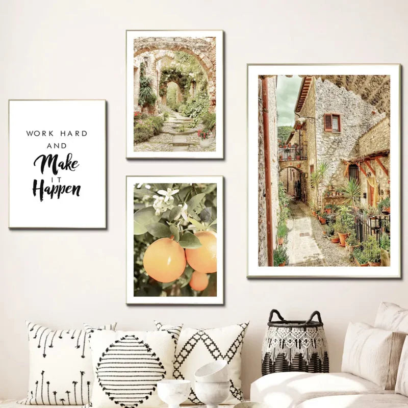 Italy Tuscany Canvas Wall Art | Mediterranean Town Print Poster