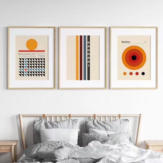3-Piece Retro Bauhaus Abstract Canvas Wall Art Print Set Canvas Wall Art Set Peaceful Pleasures Health and Wellness G5261-3pcs 30x40cm Wood Framed