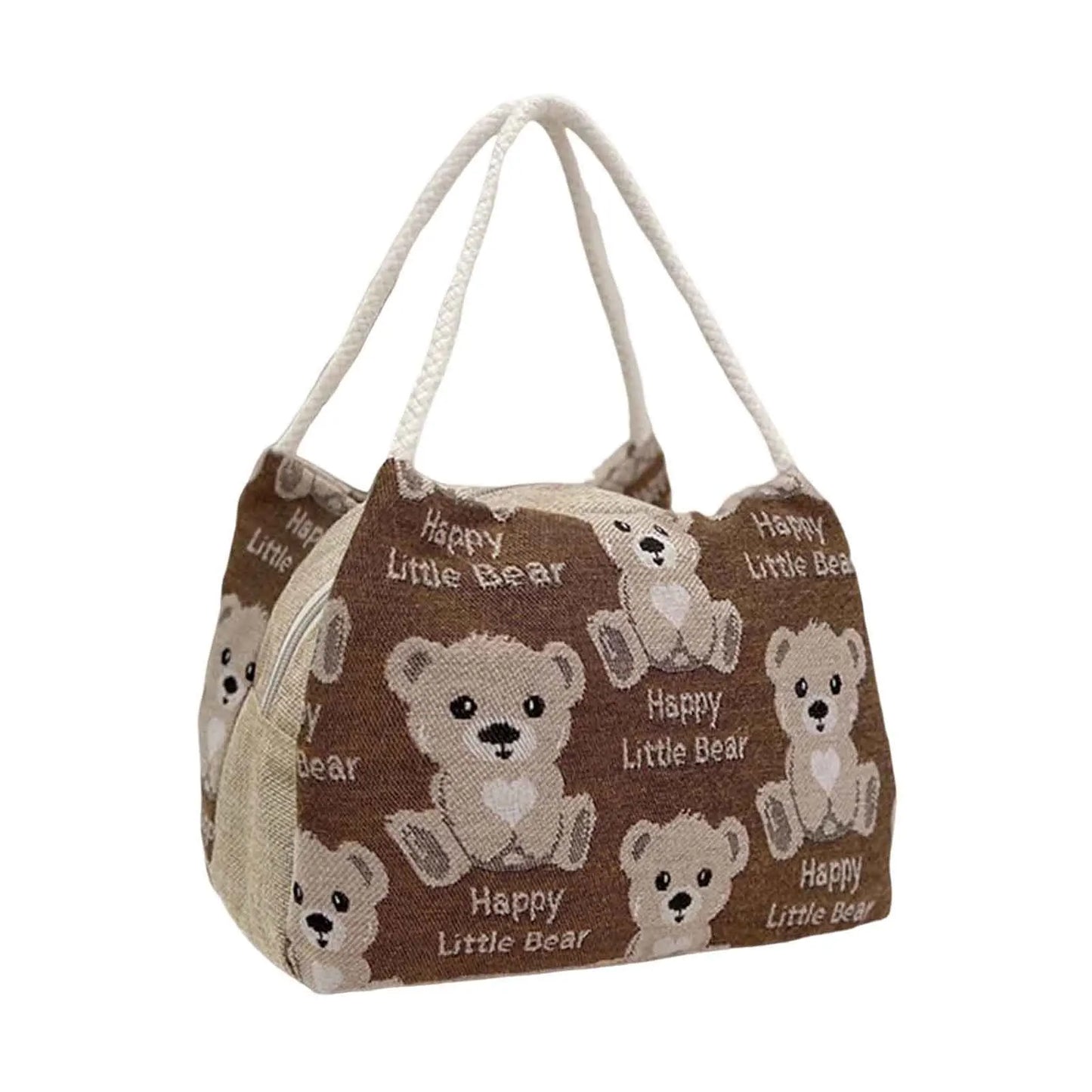 Cute Bear Pattern Lunch Tote Pouch Portable Large Capacity Storage Bag for Outdoor Picnic Hiking Camping Peaceful Pleasures Health and Wellness Brown
